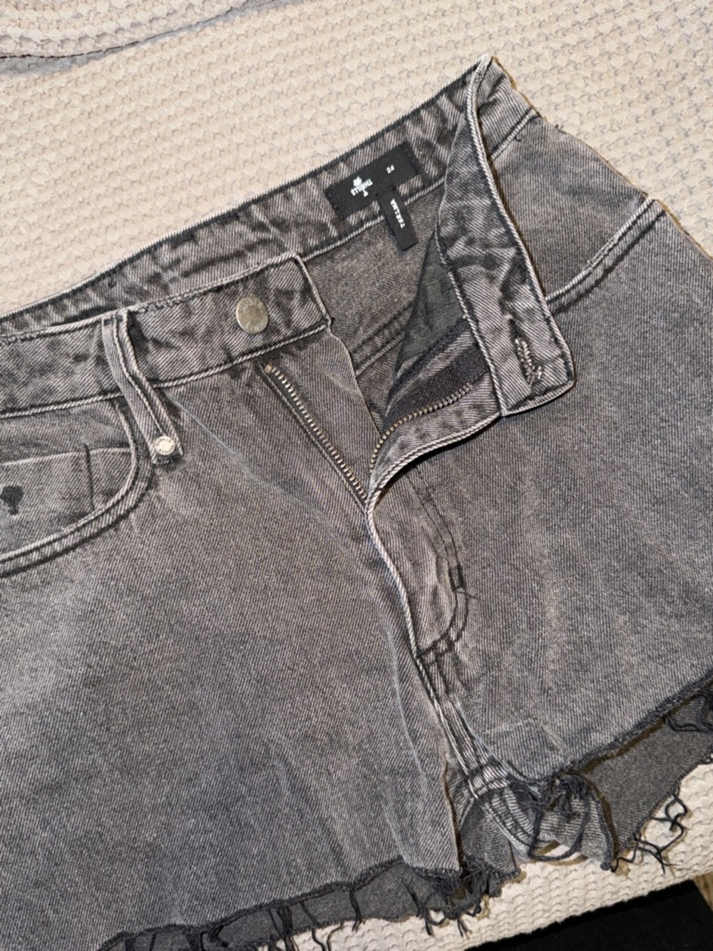 Thrills Thelma Washed Black Cut Denim Shorts